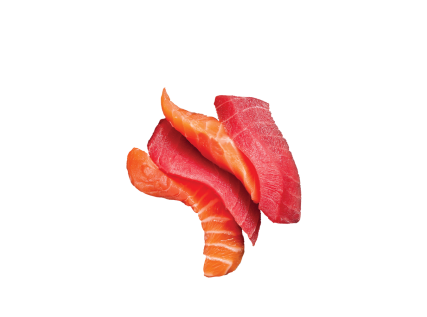 Lazac és vöröstonhal sashimi zöldsaláta ágyon